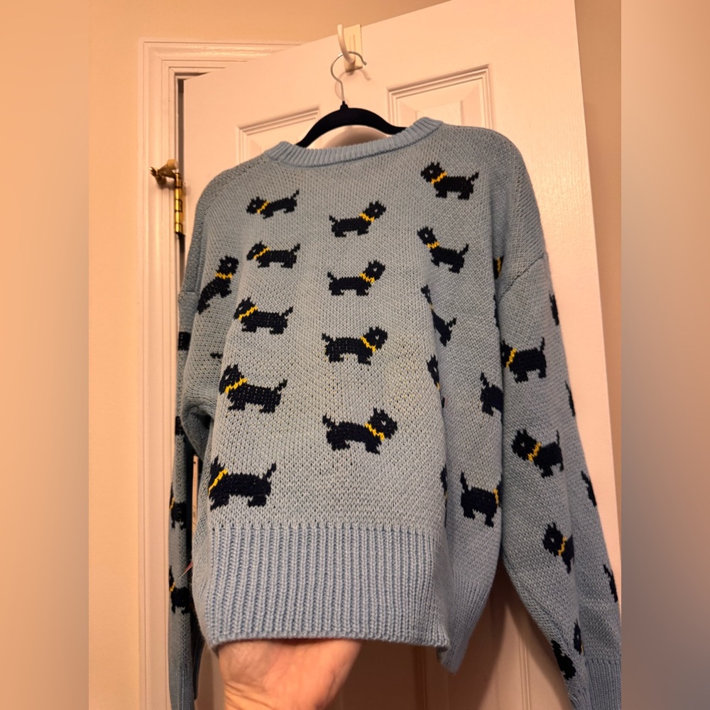NWT Stranger Things Season 5 Erica Scottie Dog Sweater XL Blue No Boundaries - Picture 3 of 12